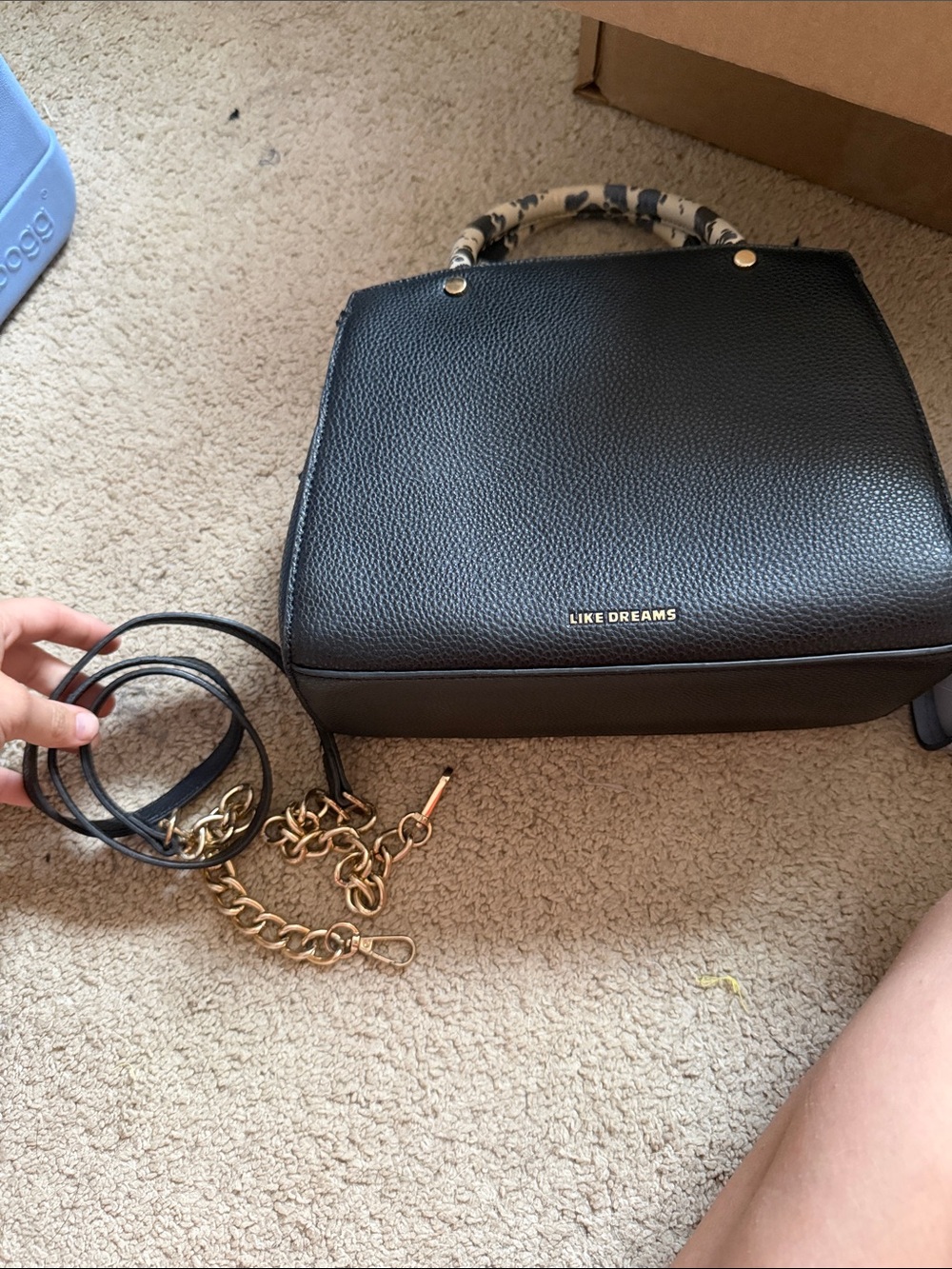 Black Crossbody Satchel with Black-and-Cream Bow Accent - Picture 3 of 3